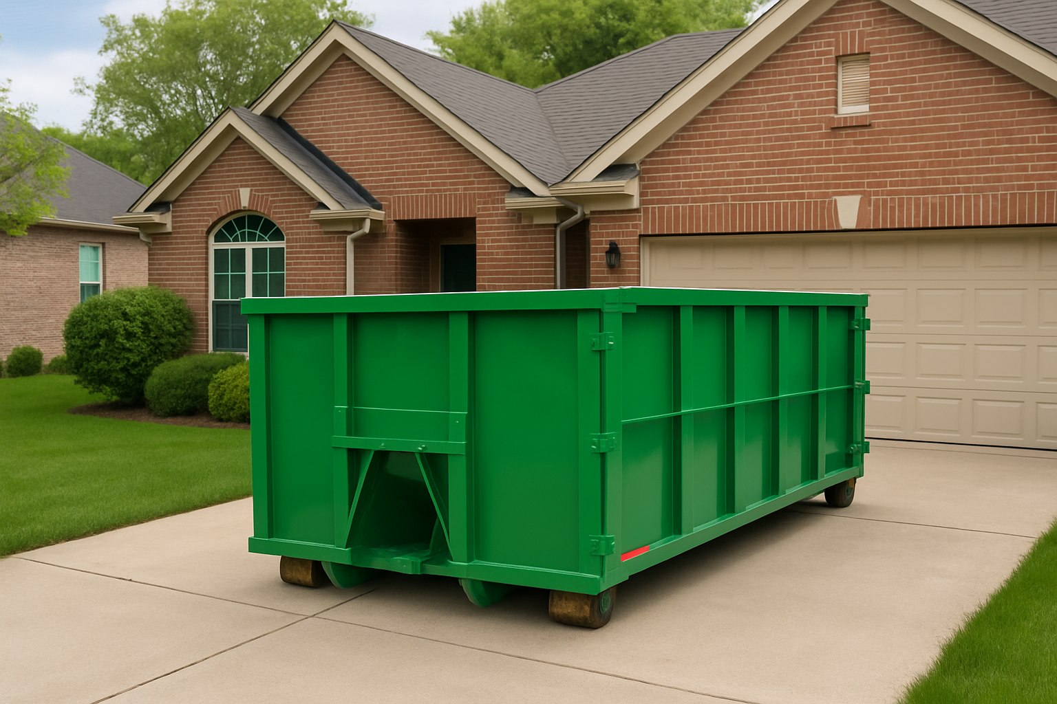 Roll off dumpster delivered to a residential driveway